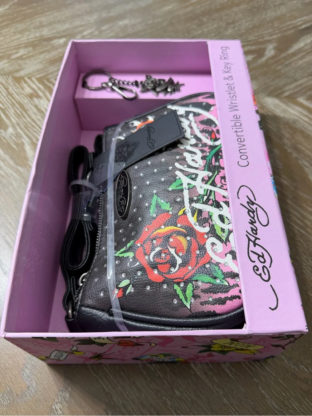 Ed Hardy Convertible Wristlet and Key Ring Set